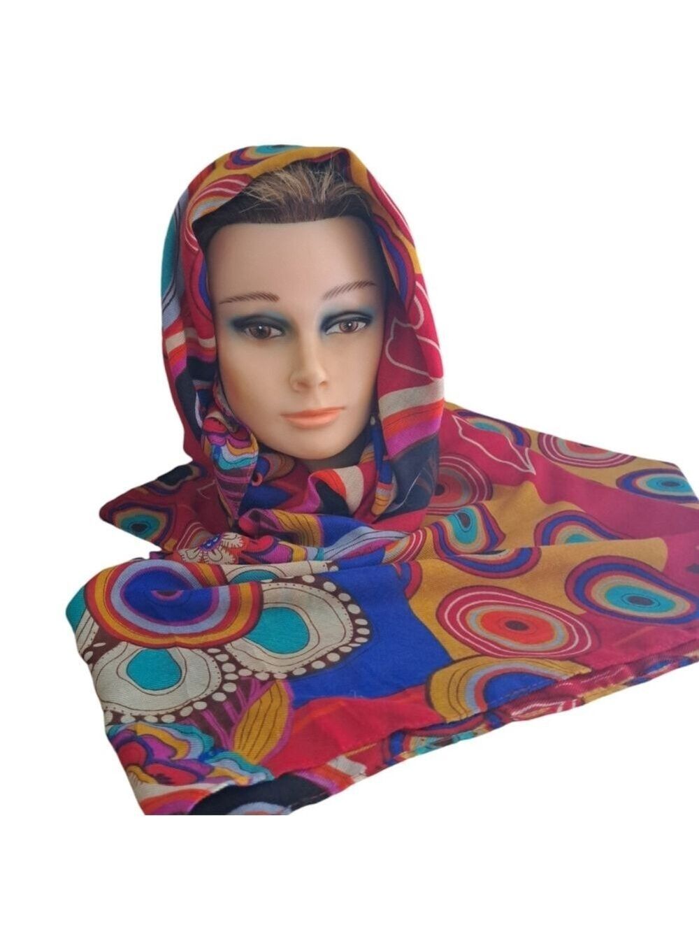 BOLD colorful BOHO ARTSY large rectangle scarf polyester light floral abstract